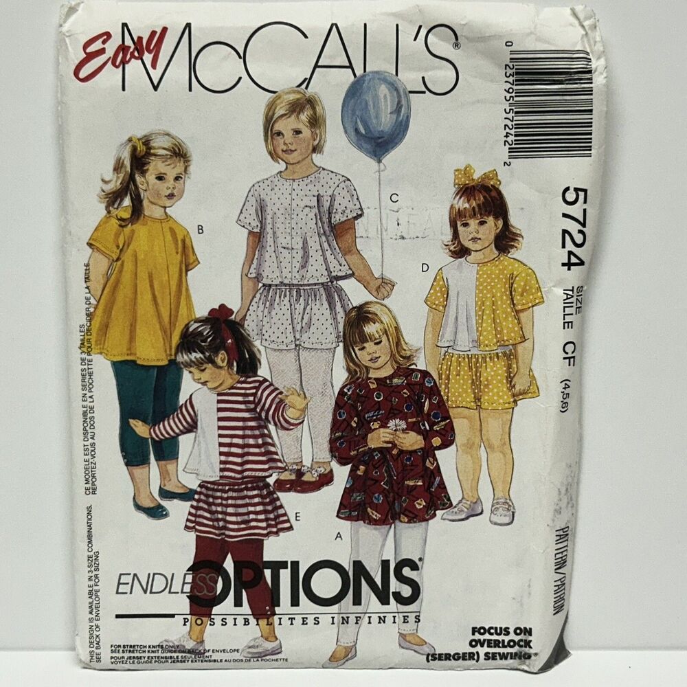 NEW Vintage 1991 McCalls Sewing Pattern #5724 Girls Skirt Top Leggings Sz. 4 5 6
